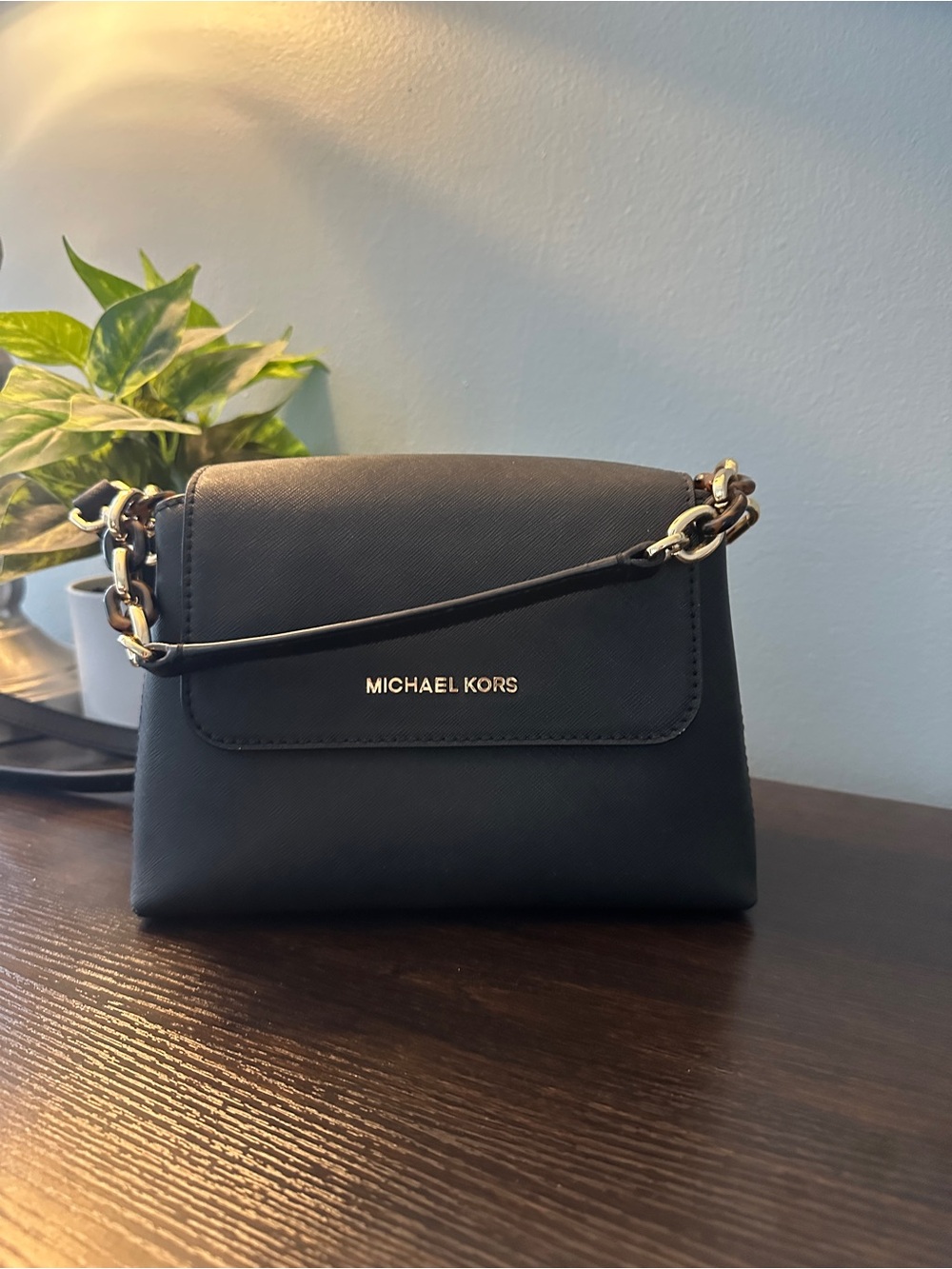 Michael Kors Black Saffiano Crossbody with Gold Hardware